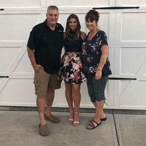 two piece navy floral homecoming dress